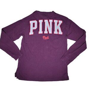 Victoria's Secret Pink womens Long Sleeve overside Pocket T-Shirt Size M Maroon
